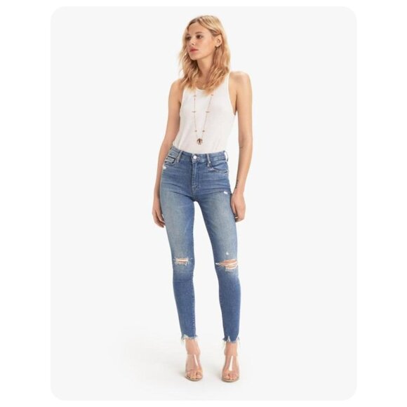 MOTHER High Waisted Looker Ankle Chew Learning to Hula Jeans sz 26
